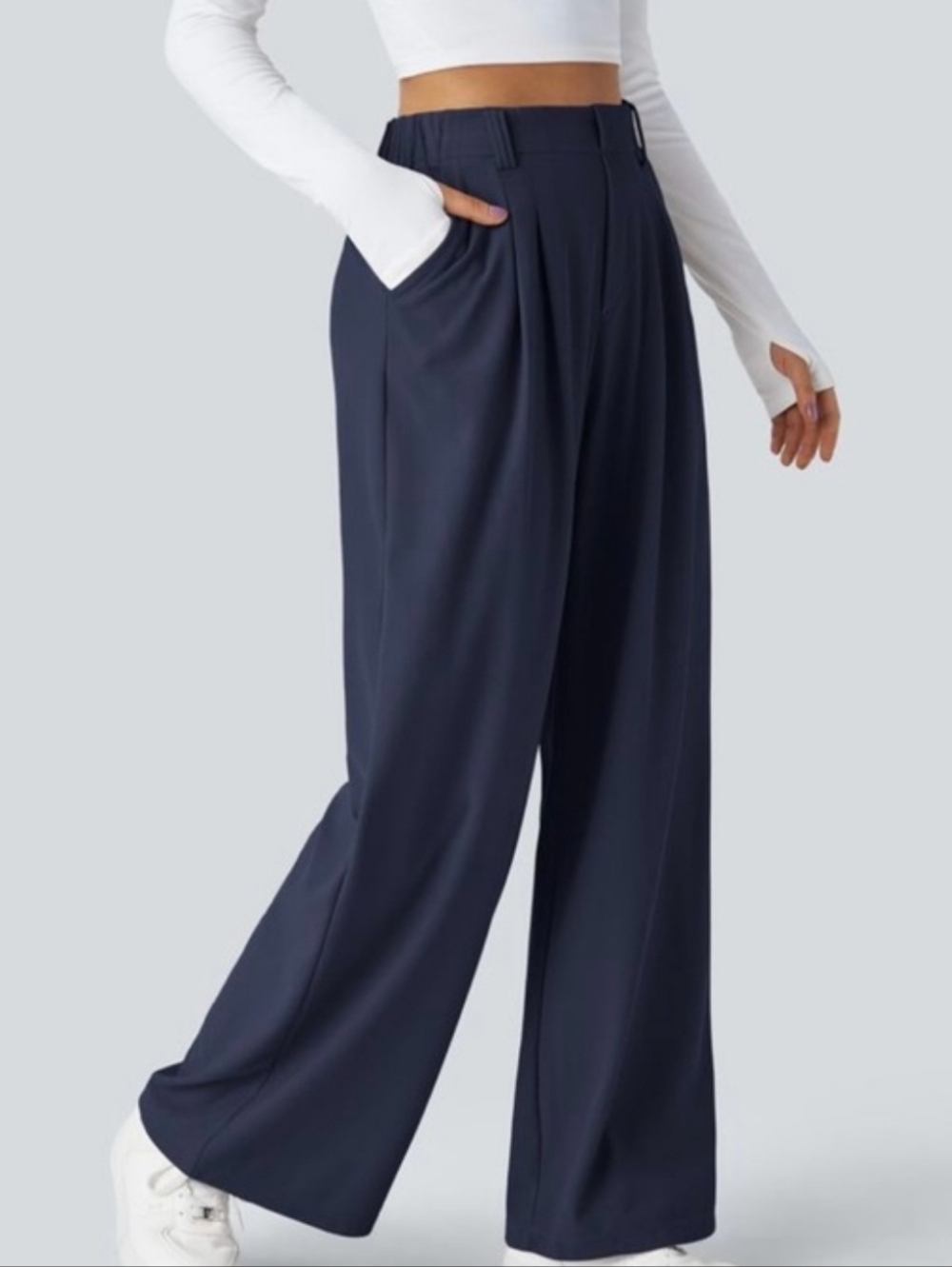 New Halara High Waisted Pocket Wide Leg Work Pants Navy Size Large